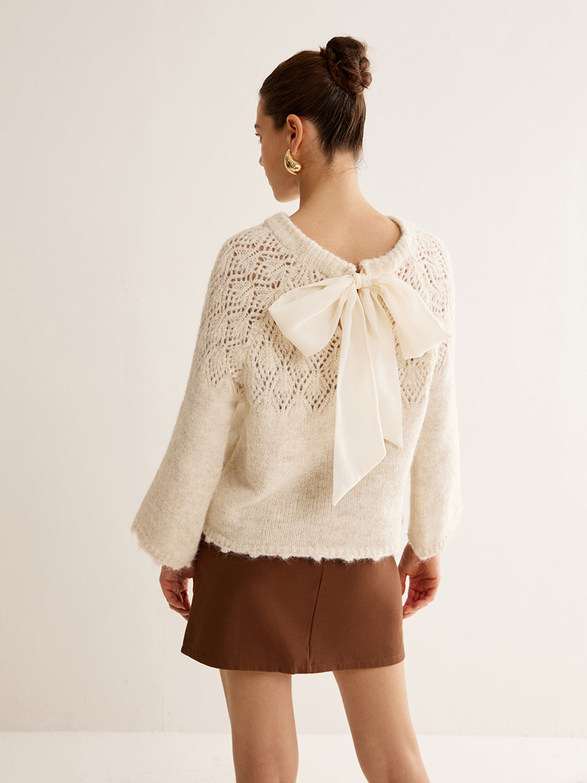 Crochet Bow Jacquard Sweater — Svelte Chic