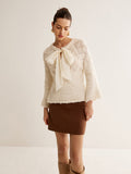 Crochet Bow Jacquard Sweater in Apricot — Svelte Chic