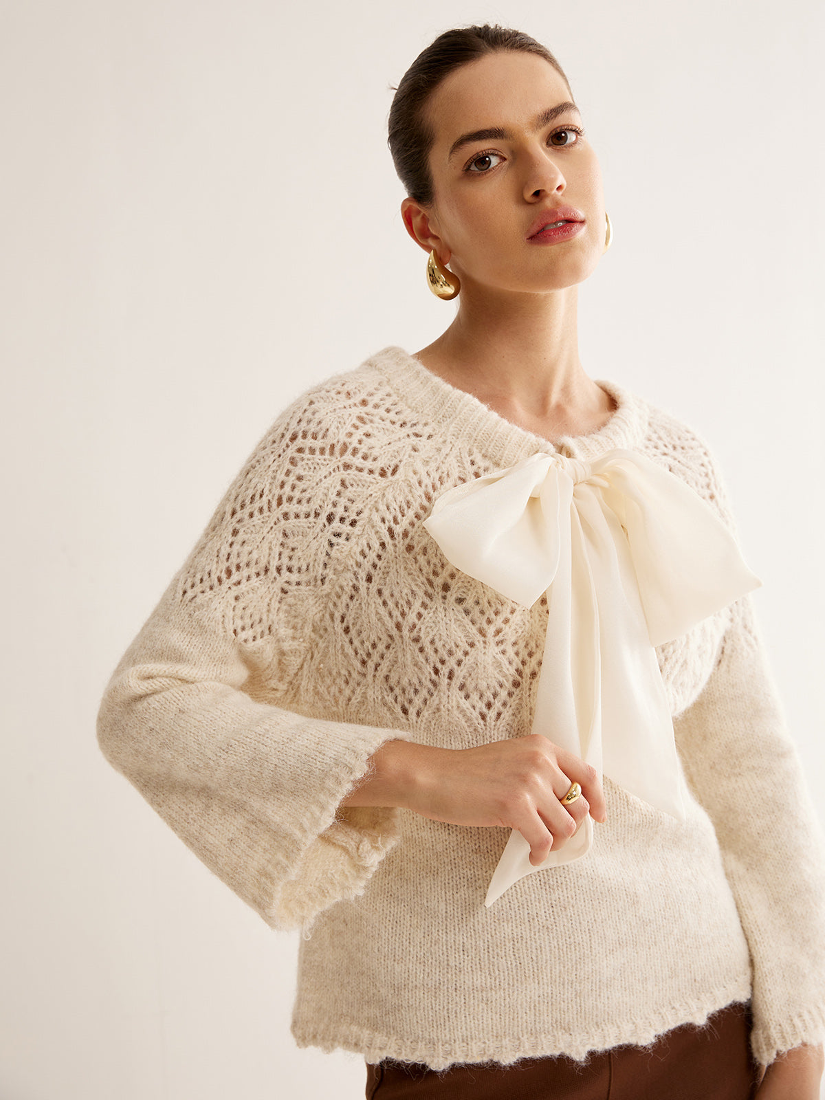 Crochet Bow Jacquard Sweater — Svelte Chic