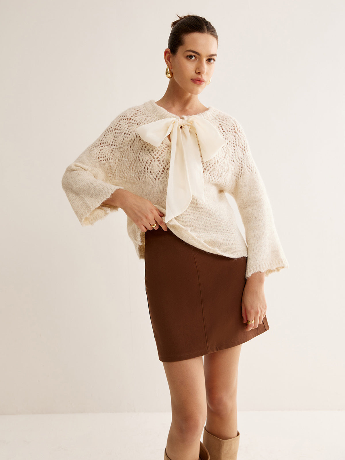 Crochet Bow Jacquard Sweater — Svelte Chic