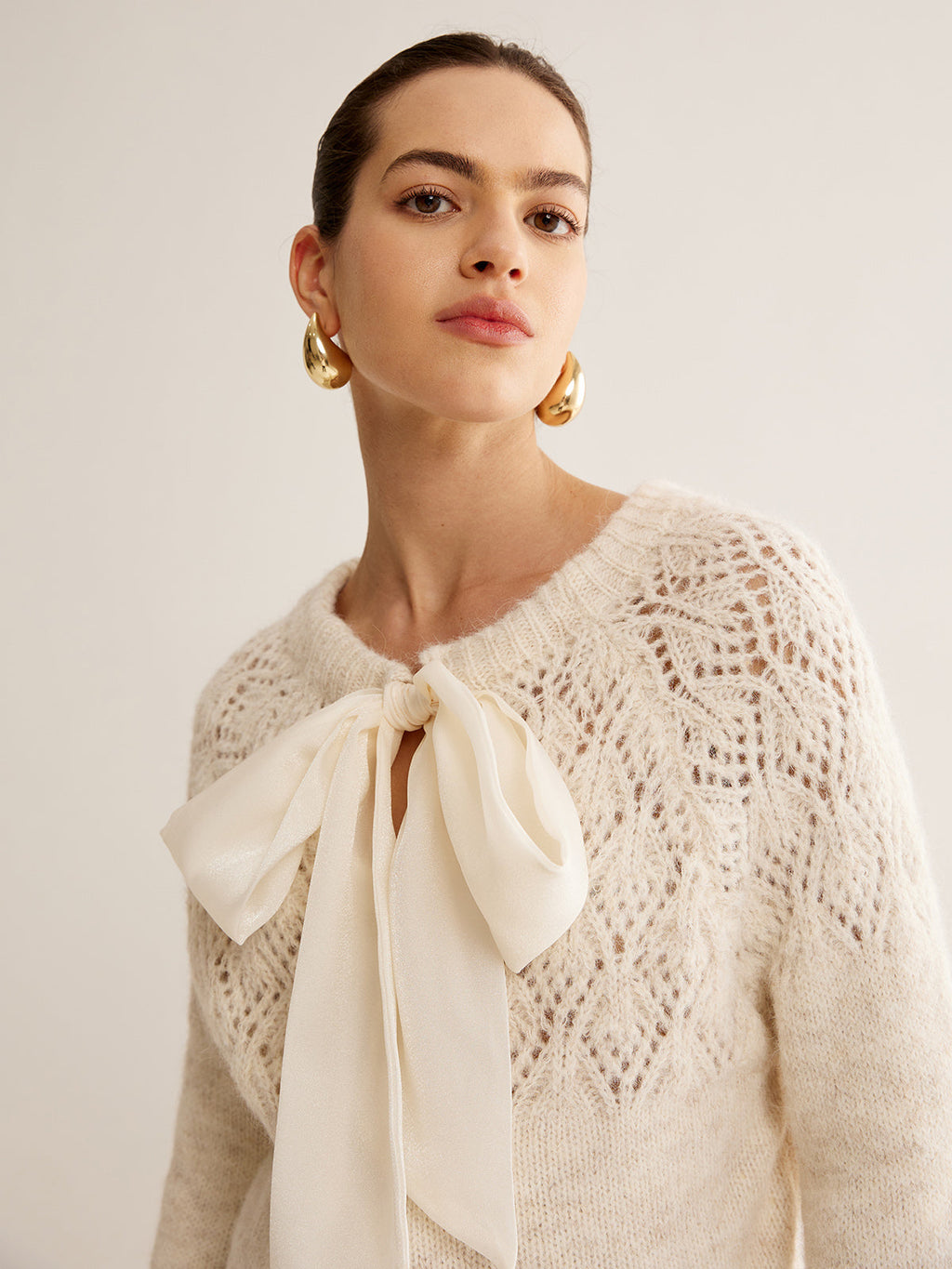 Crochet Bow Jacquard Sweater — Svelte Chic