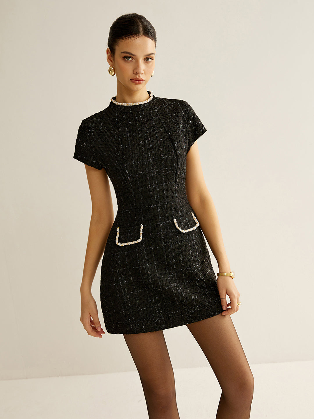 Short Sleeve Tweed Mini Dress — Svelte Chic