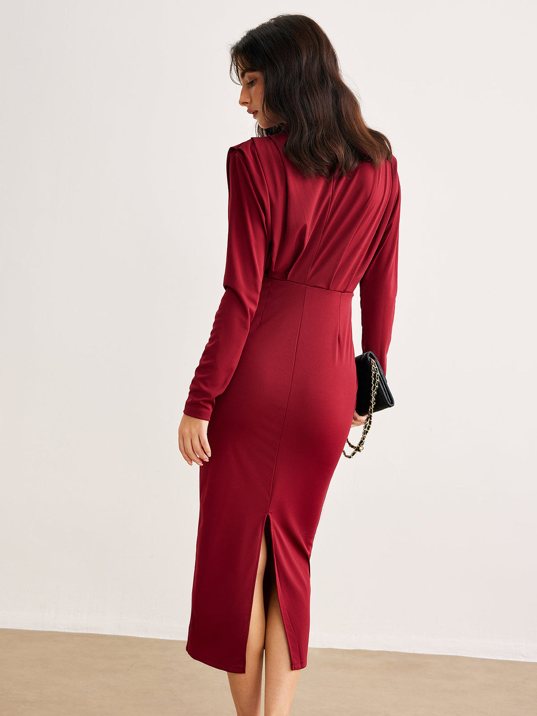 Yüzde 100 Likra Sıfır Yaka Plise Abiye Jersey Elbise