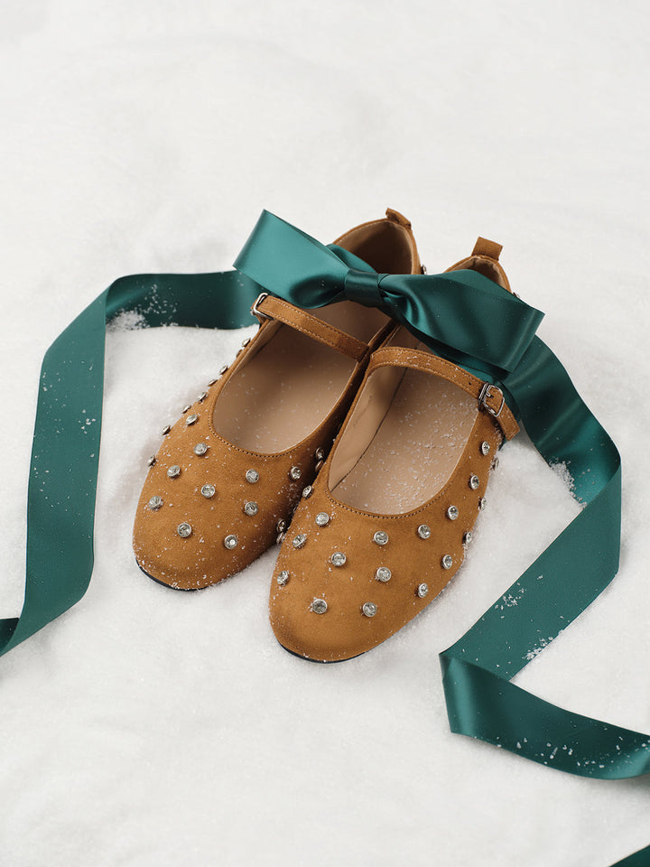 Велурени балетни обувки с токчета 