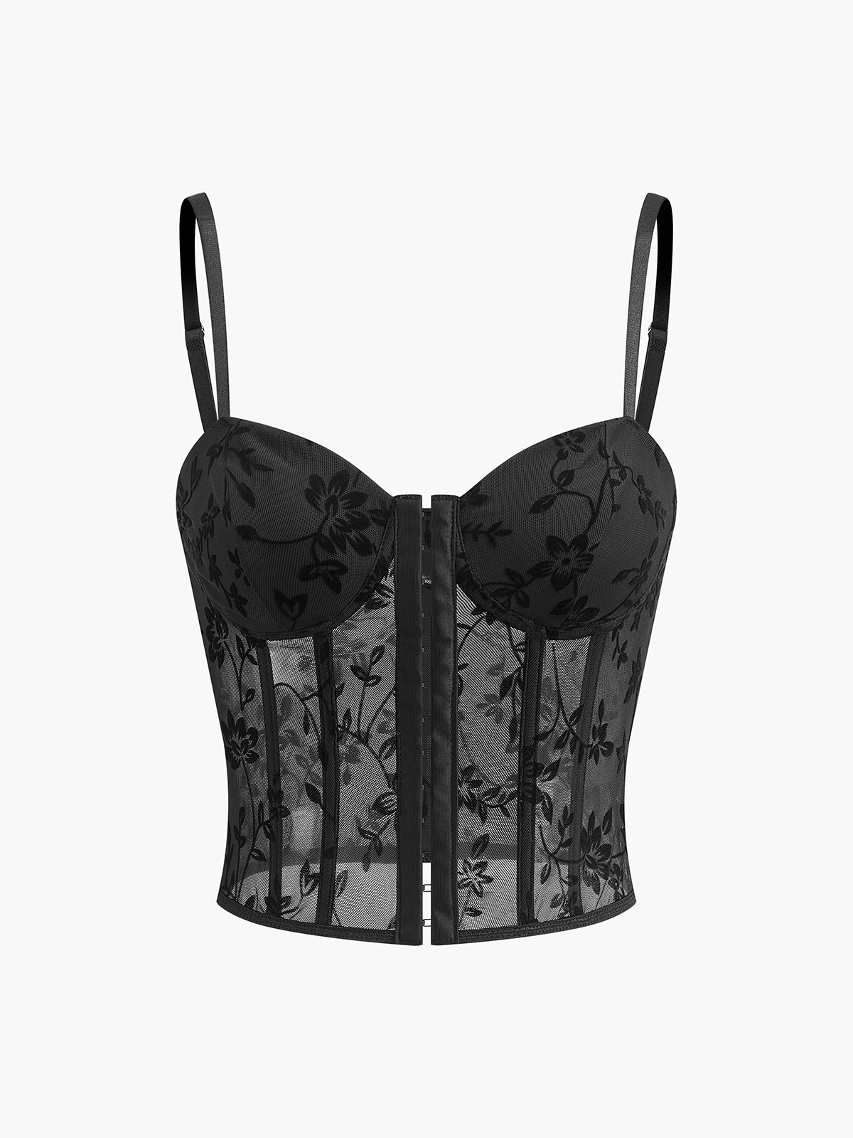 Floral Mesh Structured Corset in Black — Svelte Chic