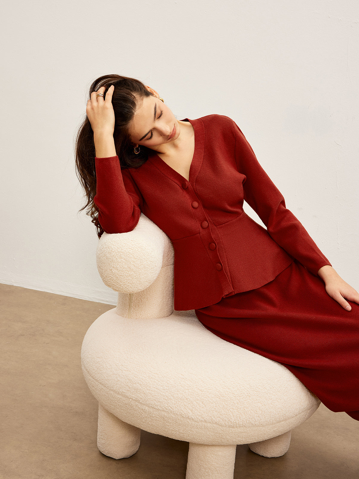 V-Neck Ruffle Jersey Skirt Set — Svelte Chic
