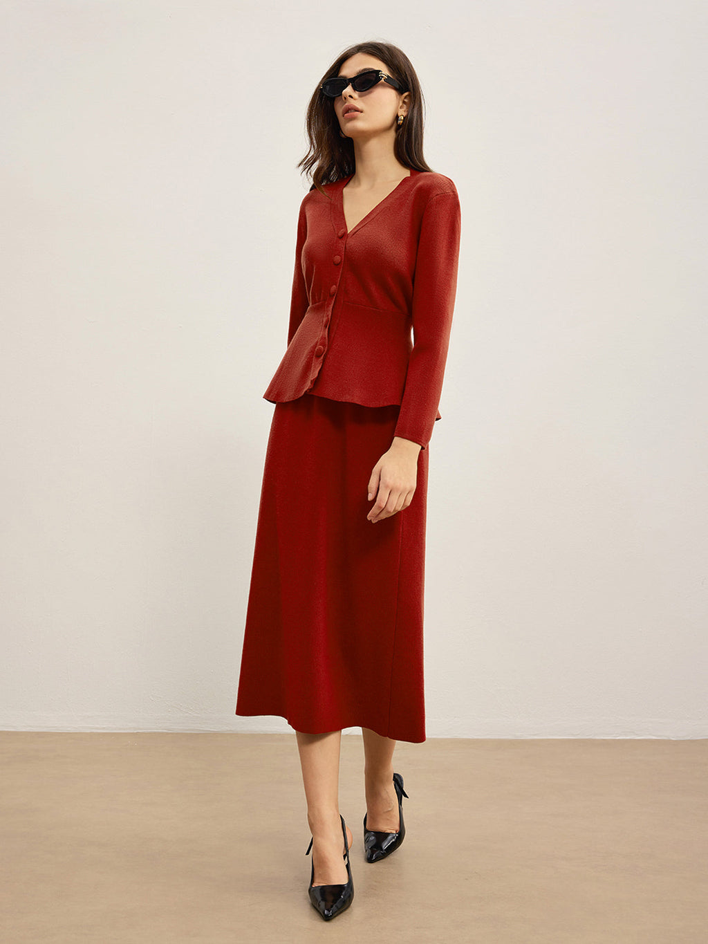 V-Neck Ruffle Jersey Skirt Set — Svelte Chic