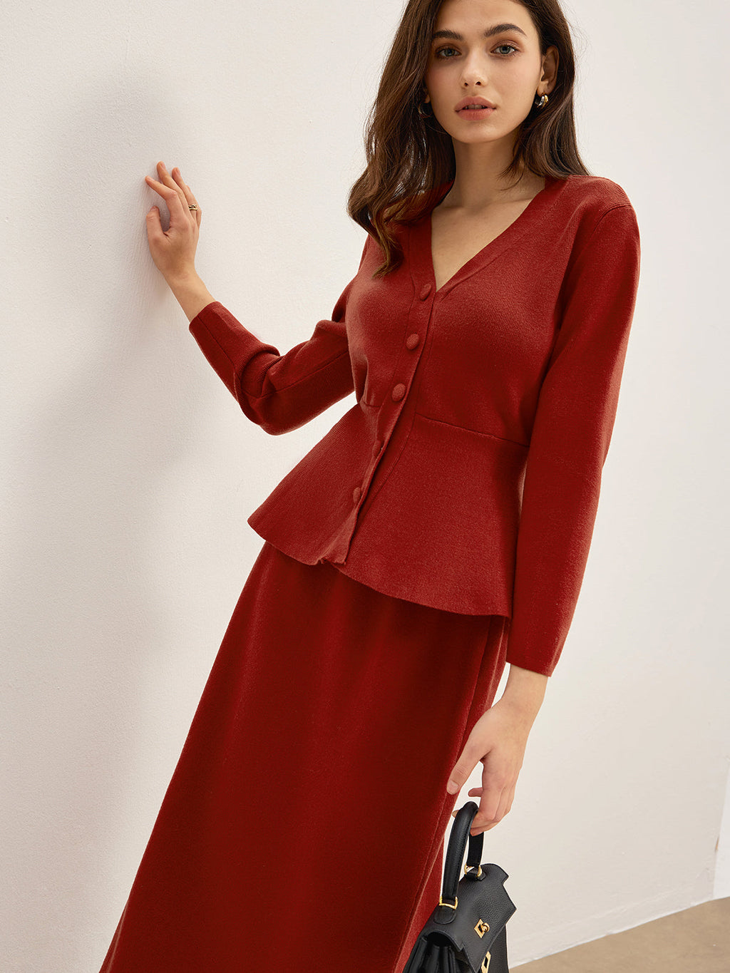V-Neck Ruffle Jersey Skirt Set — Svelte Chic