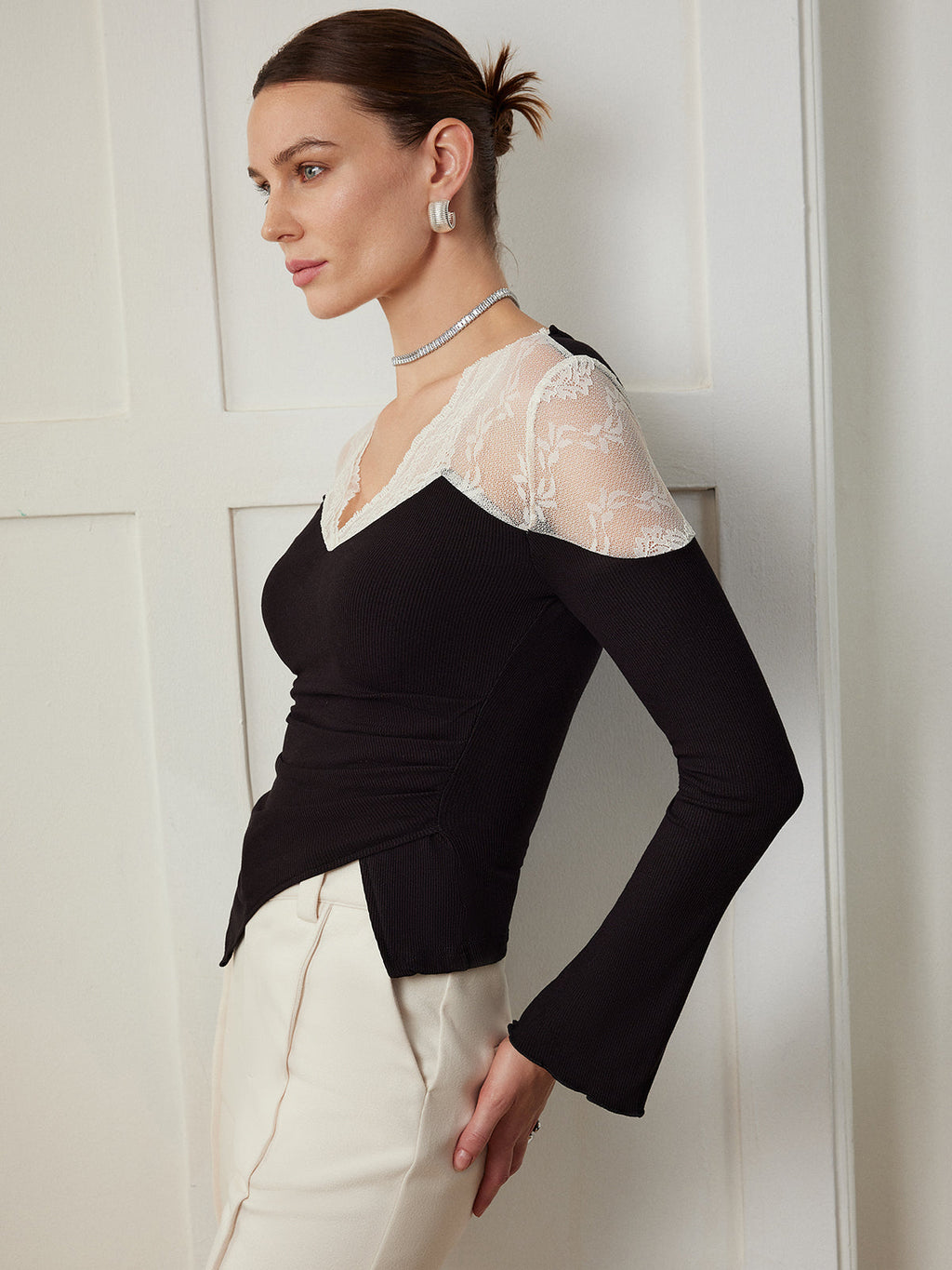 Asymmetric Lace Panel Blouse — Svelte Chic