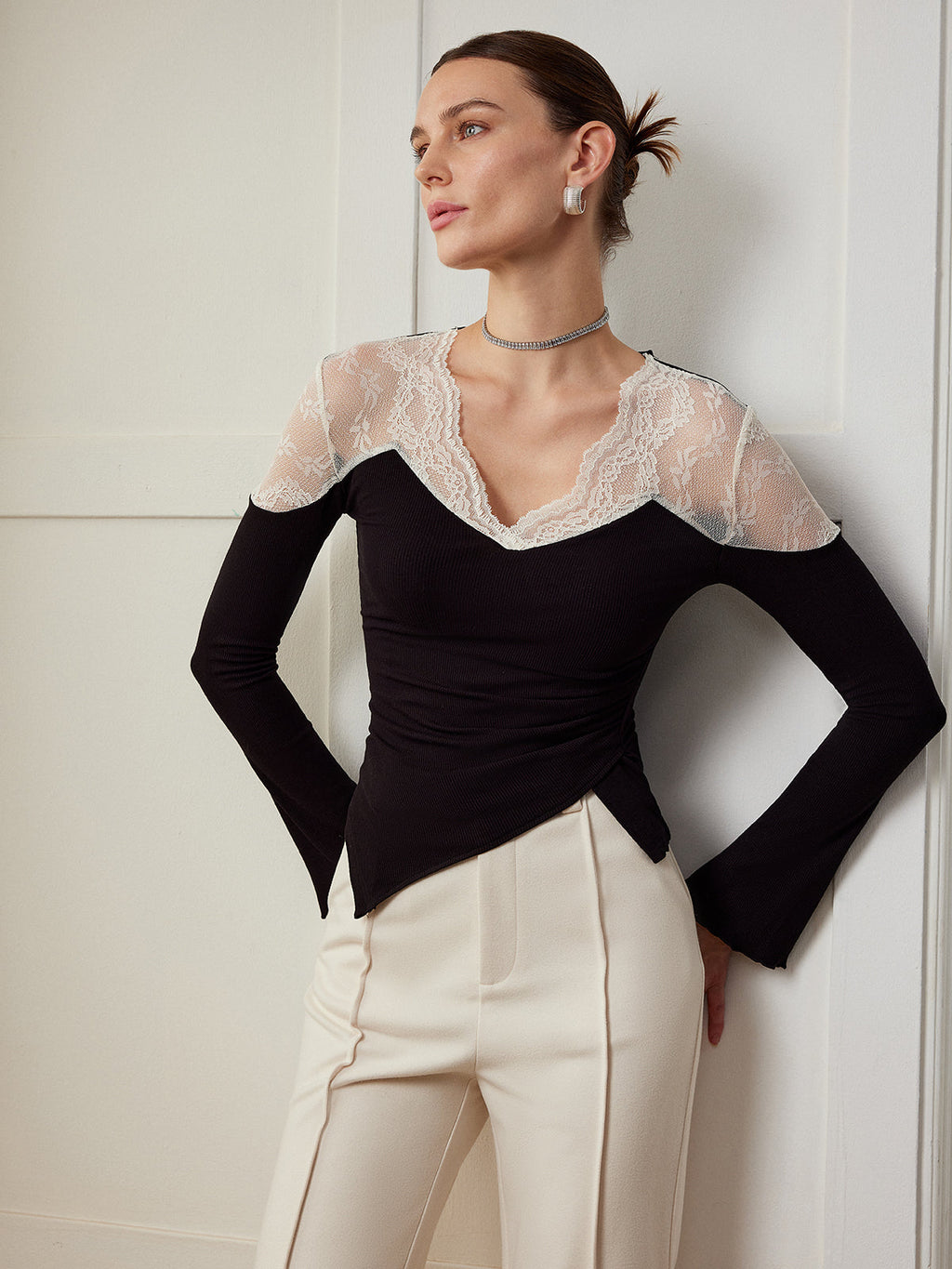 Asymmetric Lace Panel Blouse — Svelte Chic