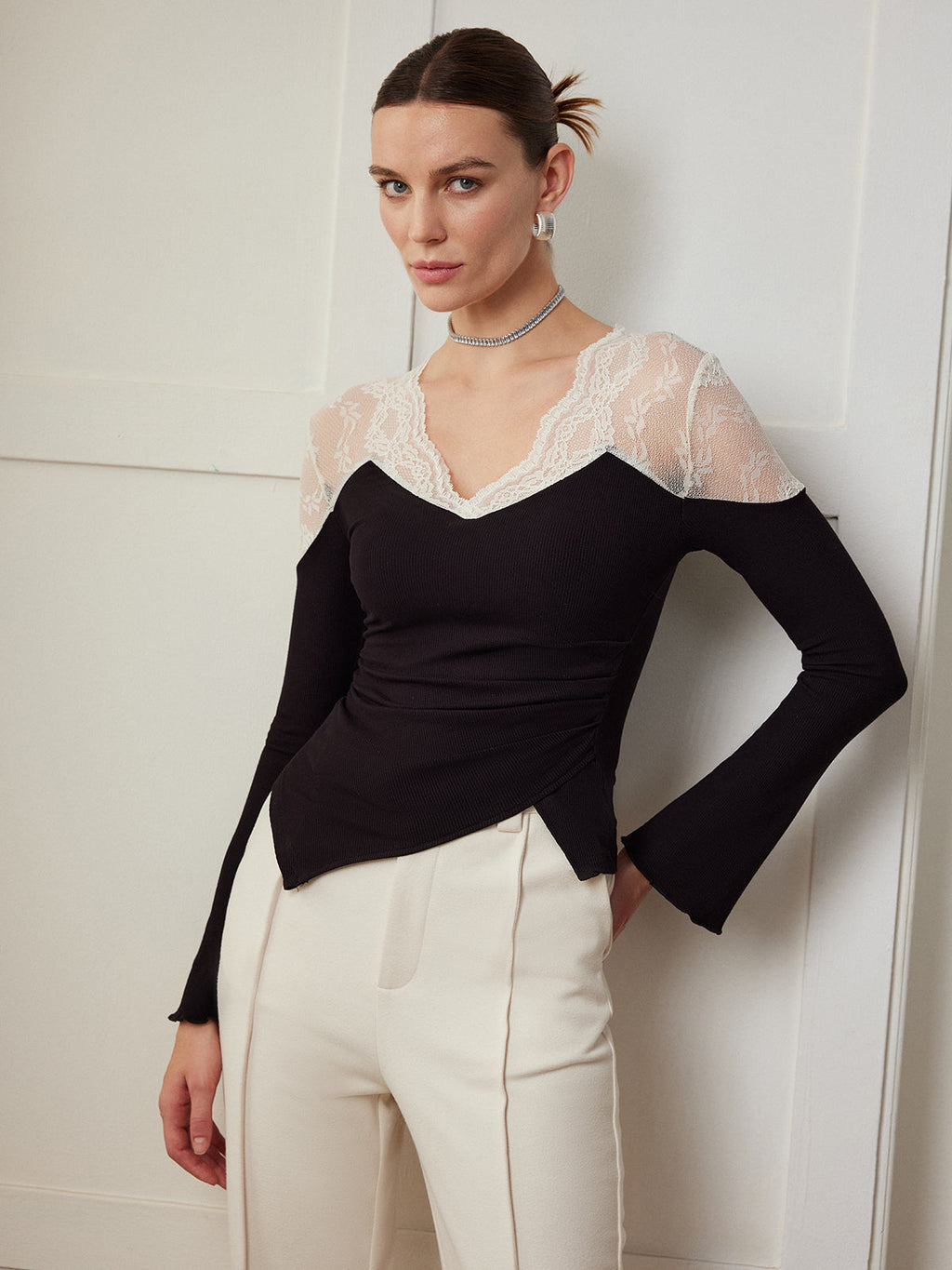 Asymmetric Lace Panel Blouse — Svelte Chic