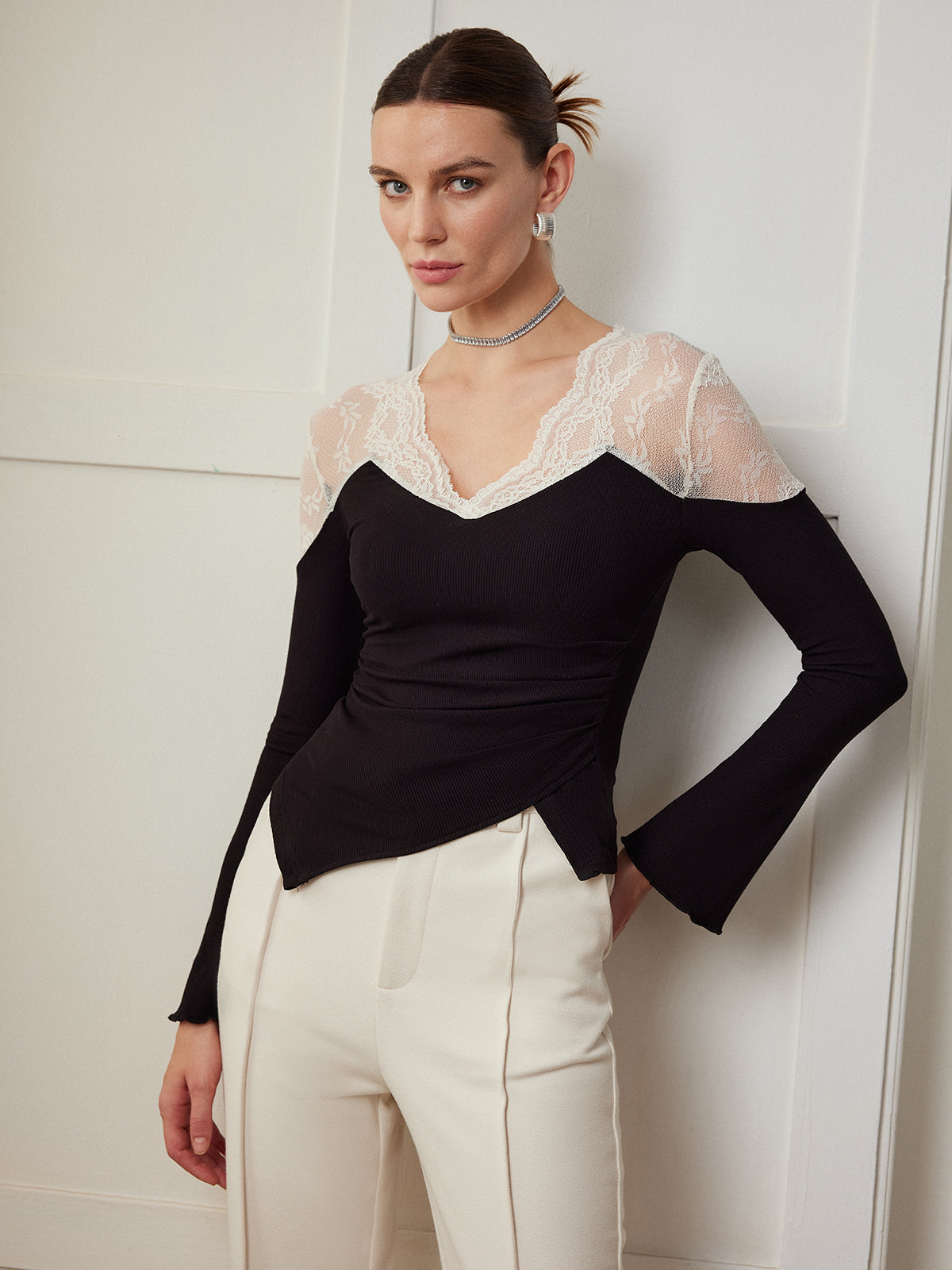Asymmetric Lace Panel Blouse — Svelte Chic