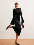 Ruffle Cuff Velvet Maxi Dress in Black — Svelte Chic
