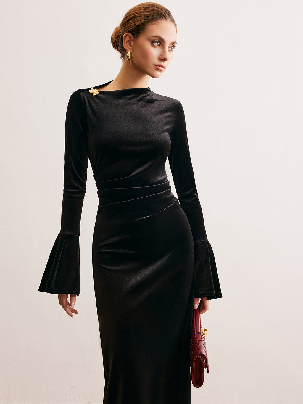 Ruffle Cuff Velvet Maxi Dress — Svelte Chic