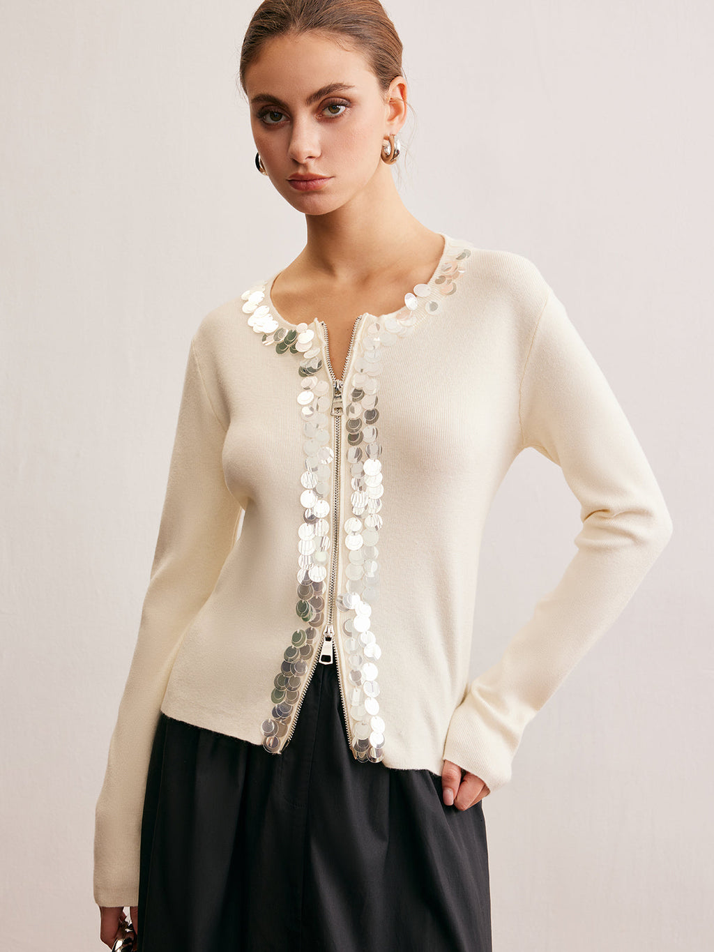 Sequin Two Way Zip Cardigan — Svelte Chic