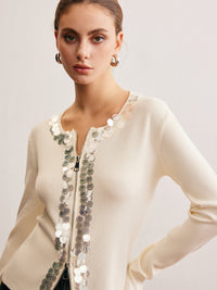 Gösterişli İki Yönlü Fermuarlı Payetli Hırka ile Zamansız Stil