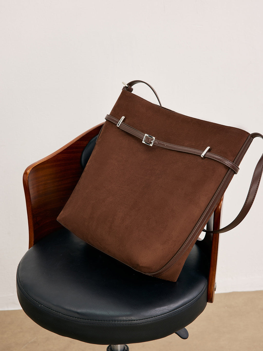 Suede Buckle Bucket Bag — Svelte Chic