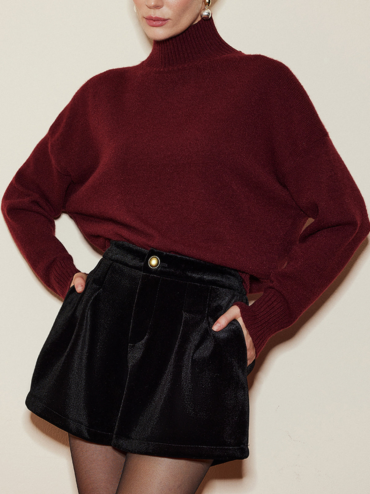 Mock Neck Relaxed Sweater in Red — Svelte Chic