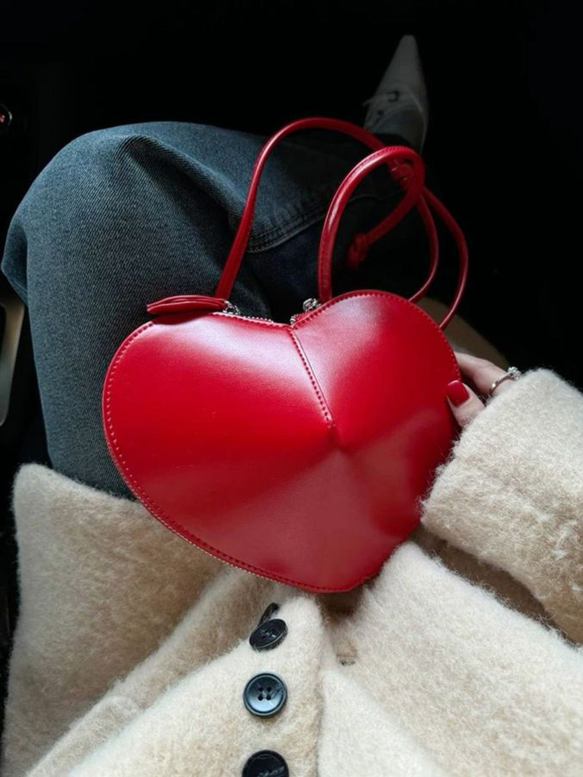Heart Detail Shoulder Bag in Red — Svelte Chic
