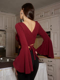 Ruffle Tie Cropped Top in Burgundy — Svelte Chic