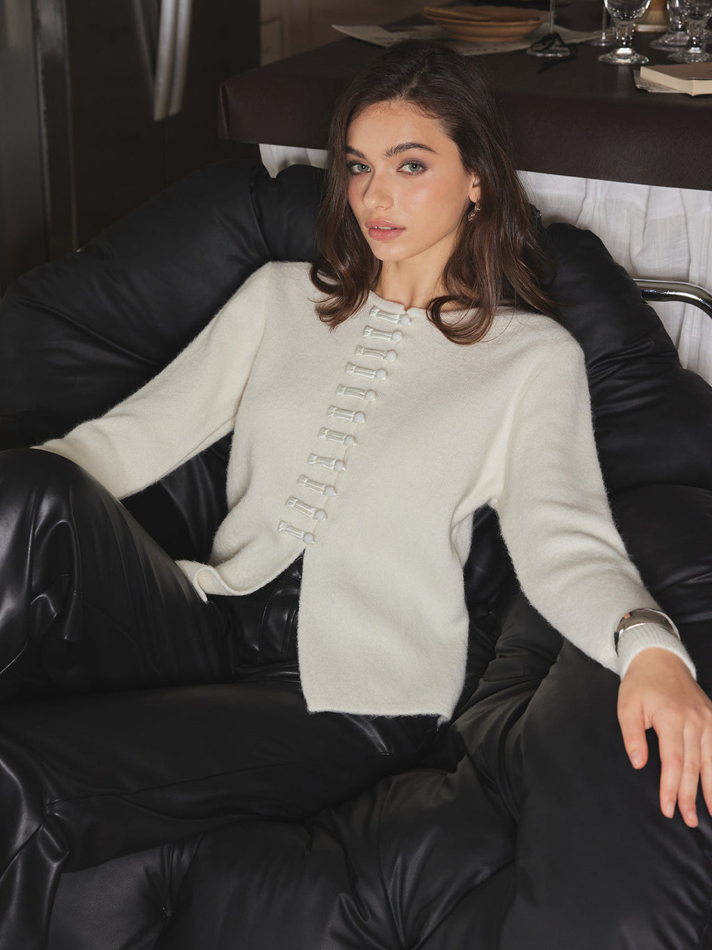 Round Neck Button Knit Blouse — Svelte Chic