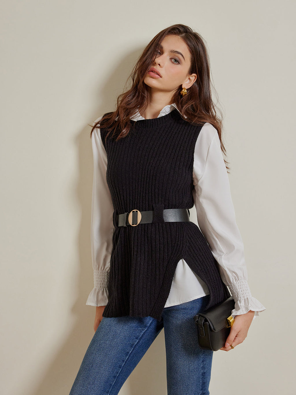 Two Piece Belted Knit and Polo Set — Svelte Chic