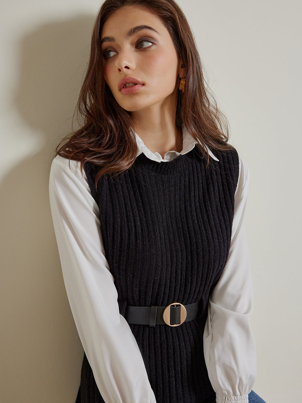 Two Piece Belted Knit and Polo Set — Svelte Chic