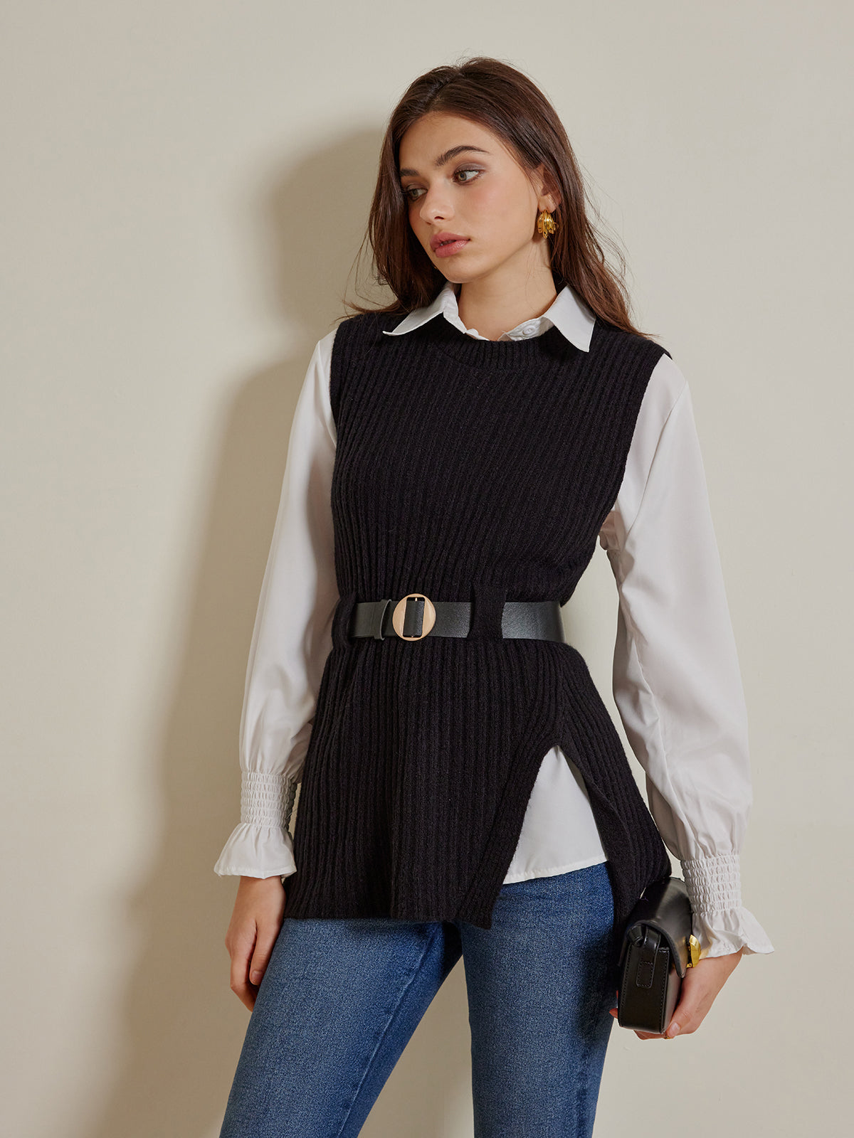 Two Piece Belted Knit and Polo Set — Svelte Chic