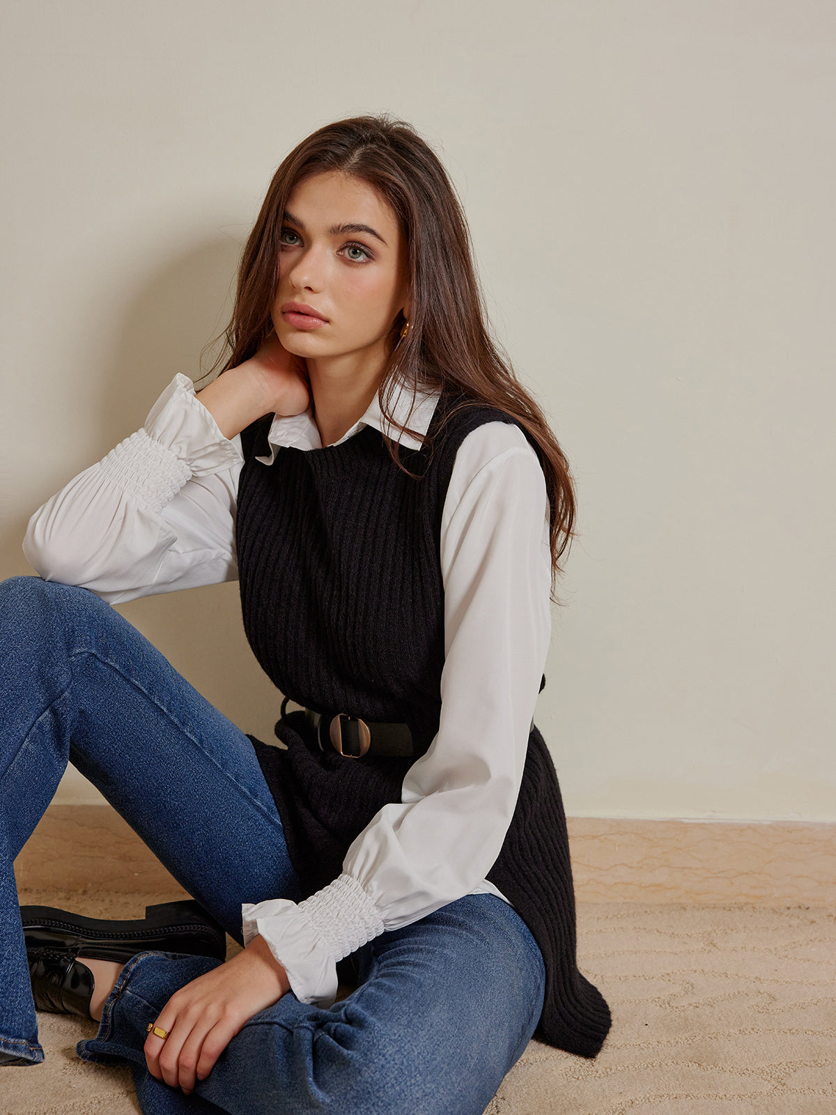 Two Piece Belted Knit and Polo Set — Svelte Chic