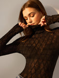 Lettuce Trim Semi-Sheer Textured Blouse in Black — Svelte Chic