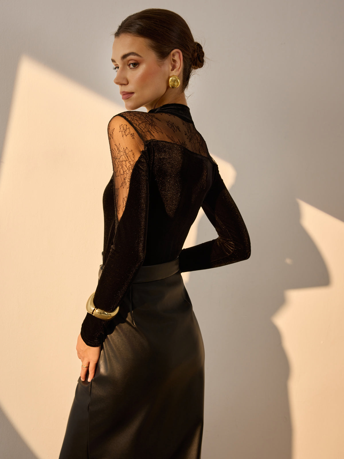 Lace Panel Velvet Blouse — Svelte Chic