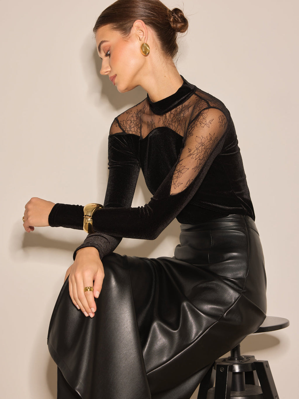 Lace Panel Velvet Blouse — Svelte Chic