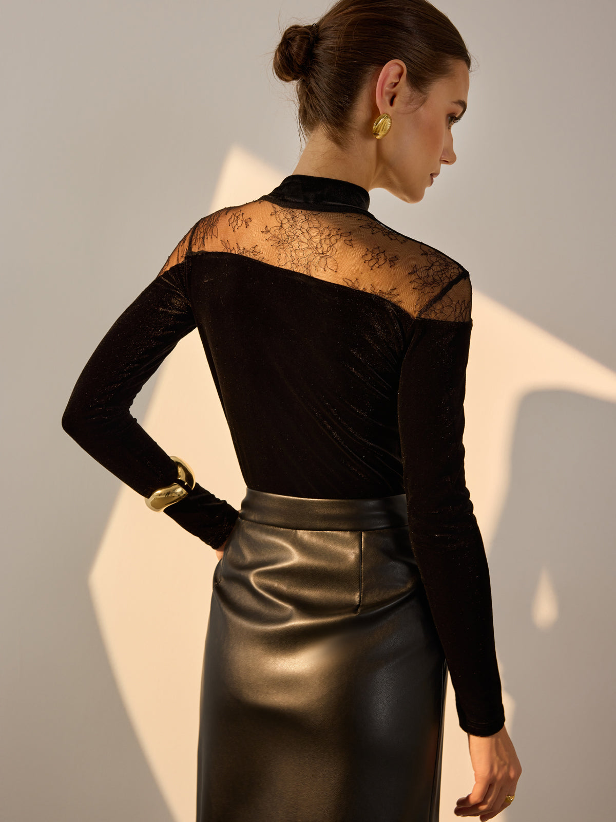 Lace Panel Velvet Blouse — Svelte Chic