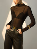 Sheer Mesh Turtleneck Blouse in Black — Svelte Chic