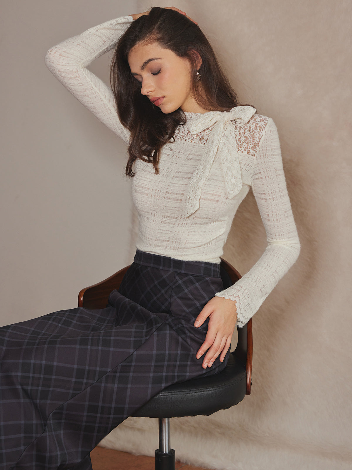 Lace Bow Textured Blouse — Svelte Chic