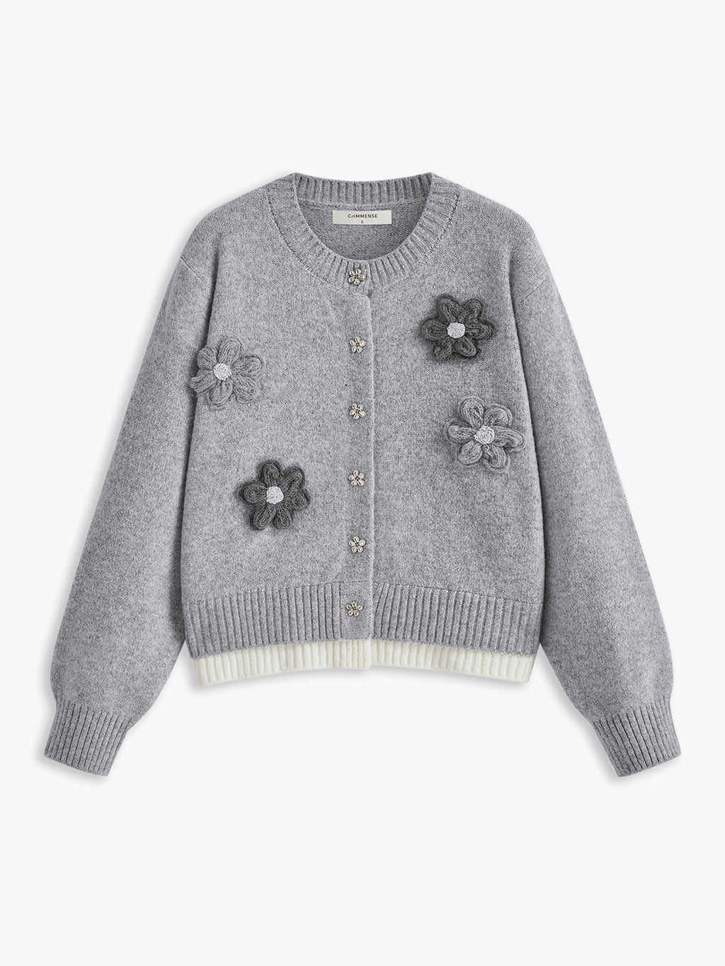 3D Flower Contrast Trim Velvet Cardigan in Grey — Svelte Chic