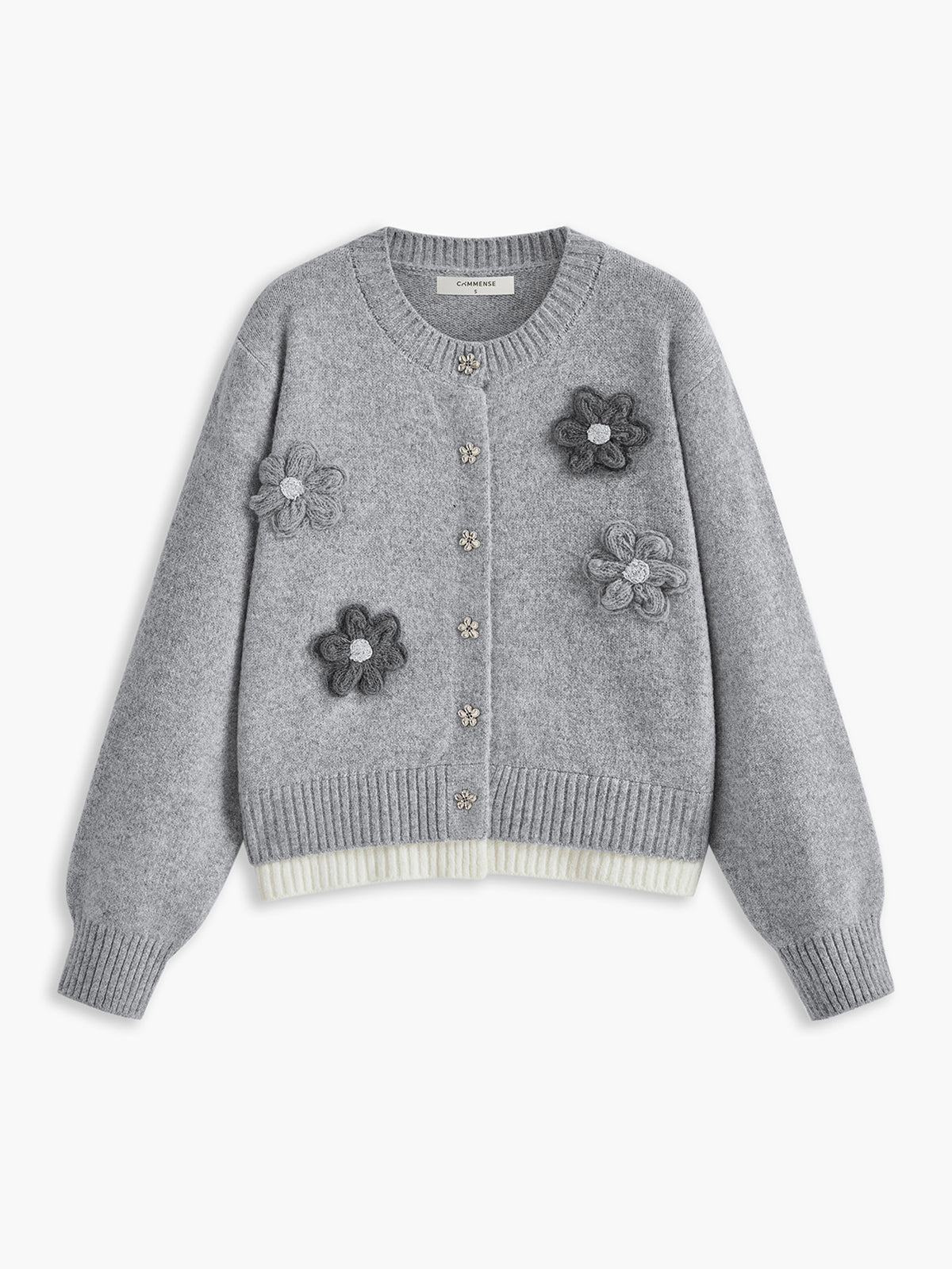 3D Flower Contrast Trim Velvet Cardigan in Grey — Svelte Chic