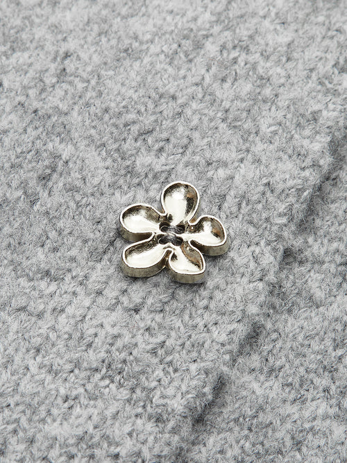 3D Flower Contrast Trim Velvet Cardigan — Svelte Chic