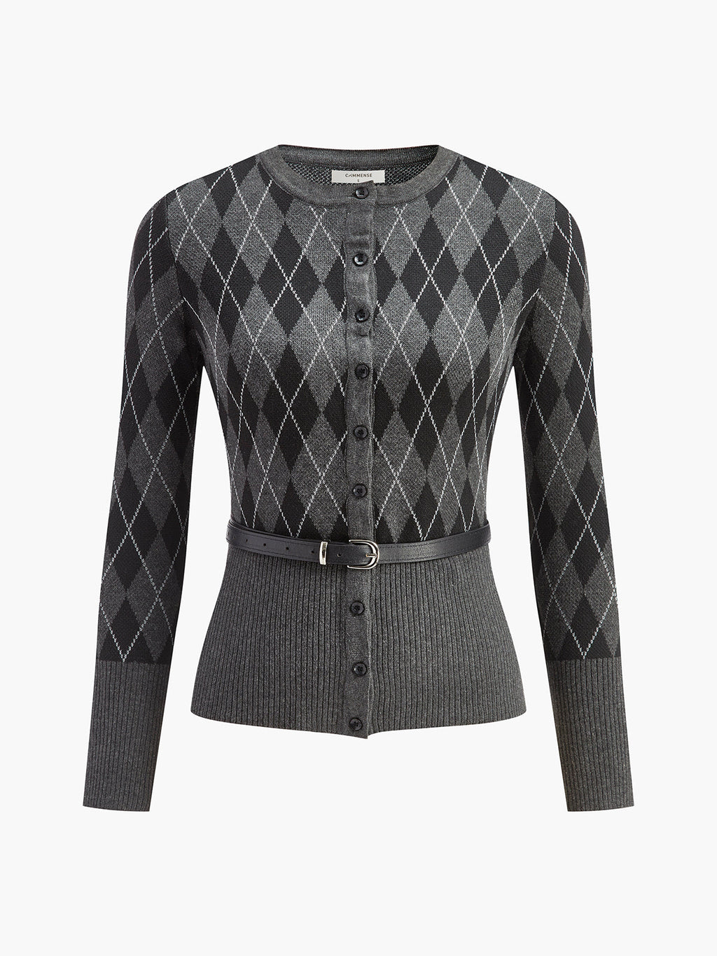 Diamond Pattern Belted Cardigan in Grey — Svelte Chic