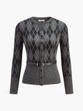 Diamond Pattern Belted Cardigan in Grey — Svelte Chic