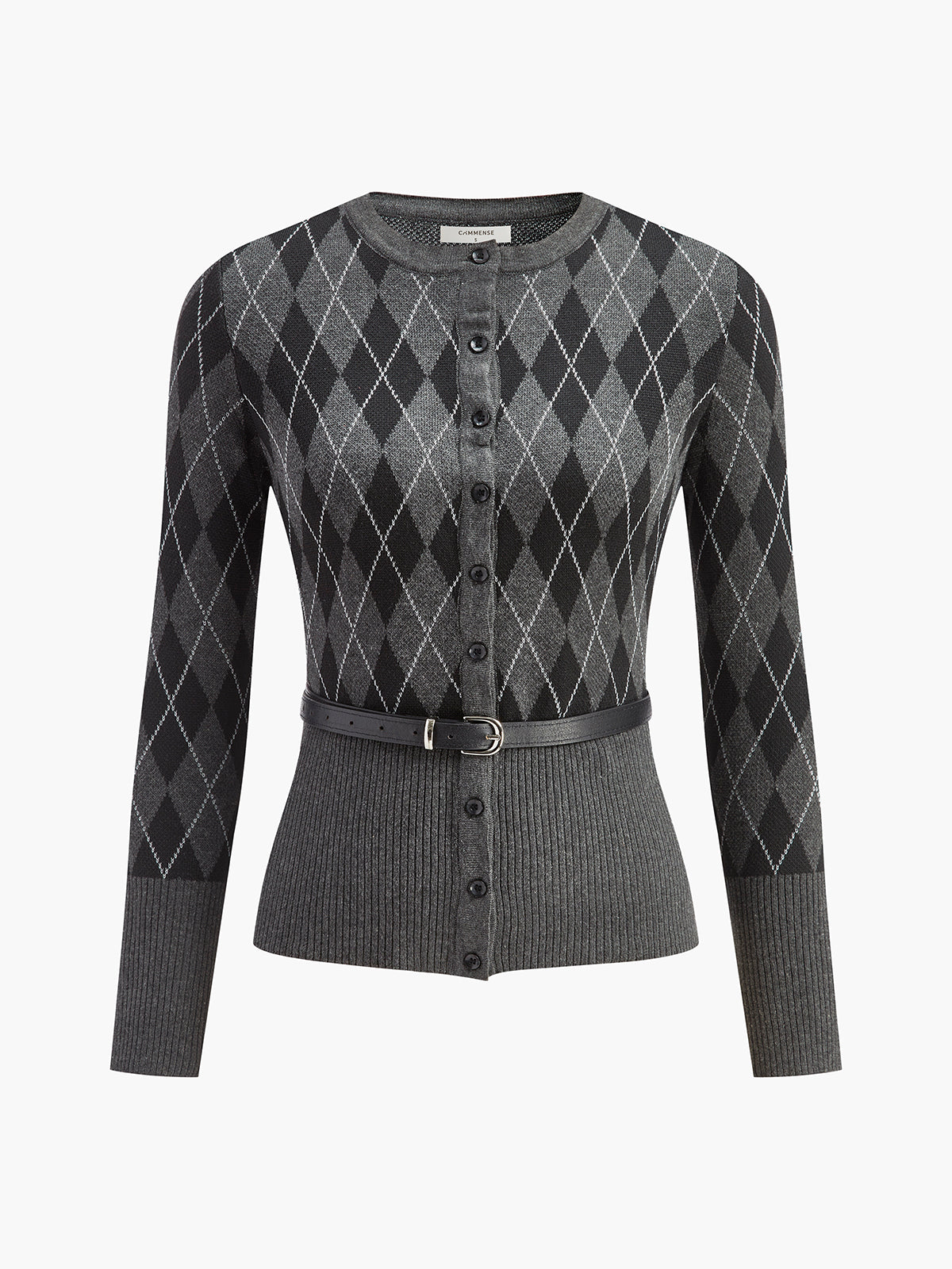 Diamond Pattern Belted Cardigan in Grey — Svelte Chic