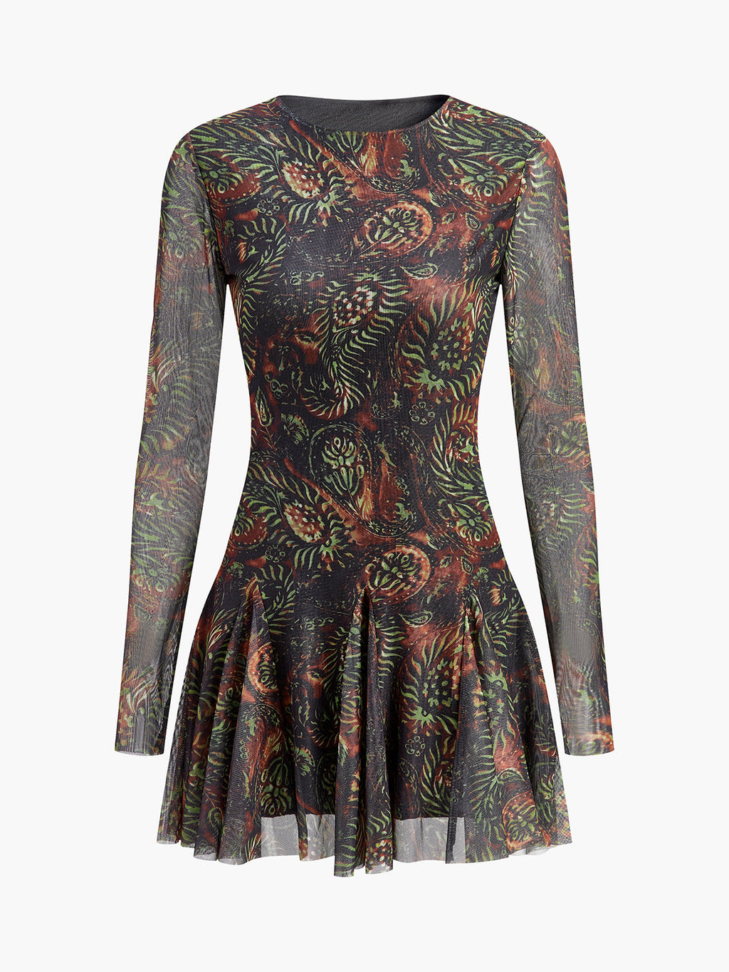 Retro Tie-Dye Mesh Mini Dress in Dark Brown — Svelte Chic