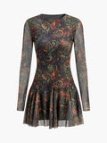 Retro Tie-Dye Mesh Mini Dress in Dark Brown — Svelte Chic