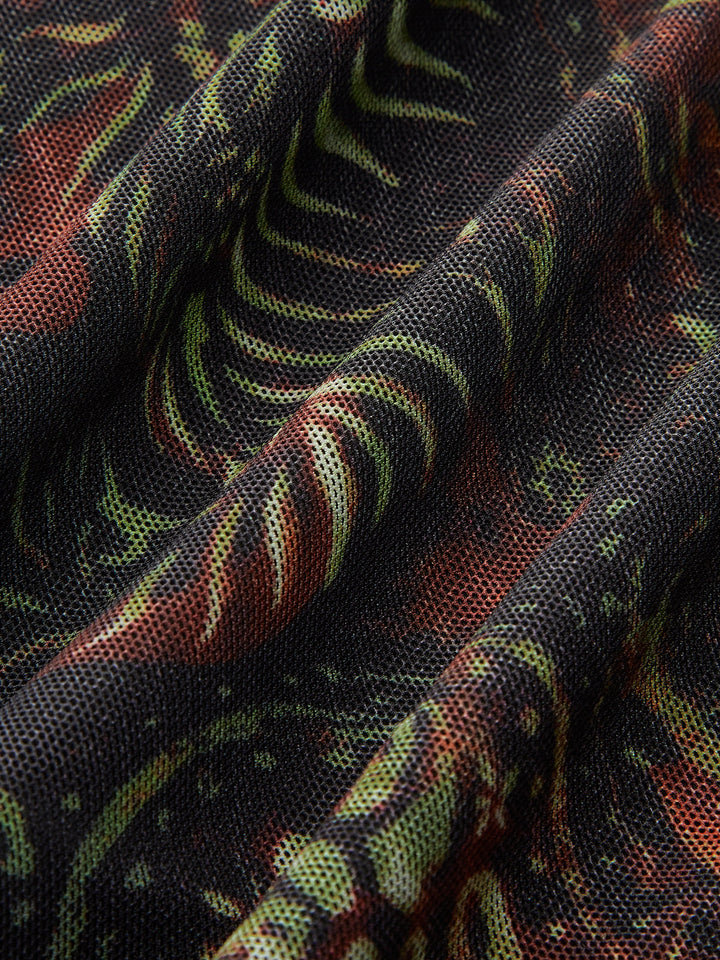 Retro Tie-Dye Baskılı Ağ Elbise