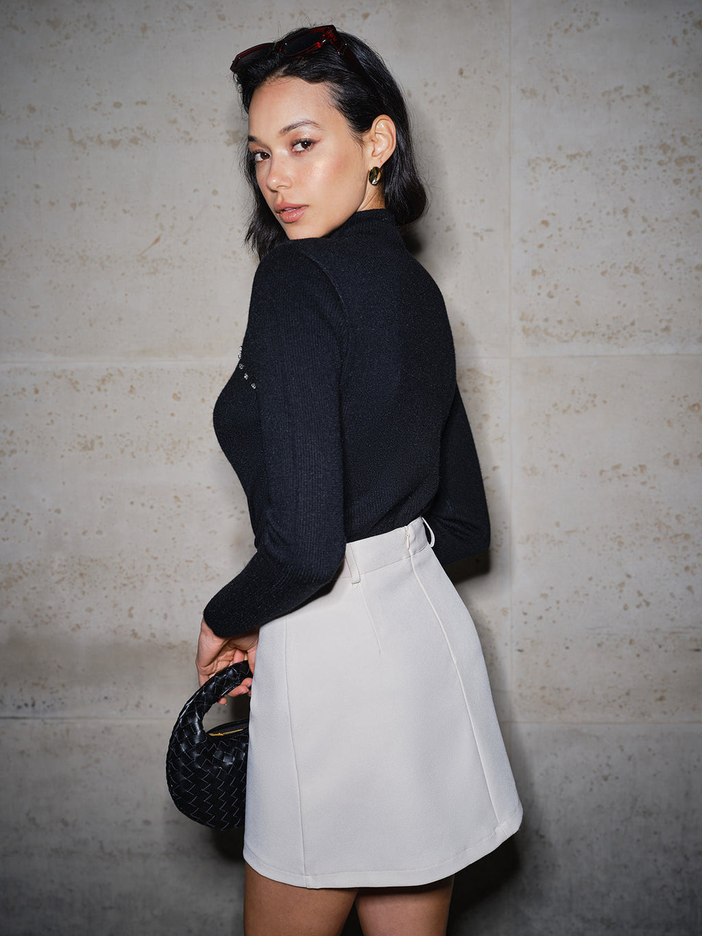 Beaded Cutout Ribbed Sweater — Svelte Chic