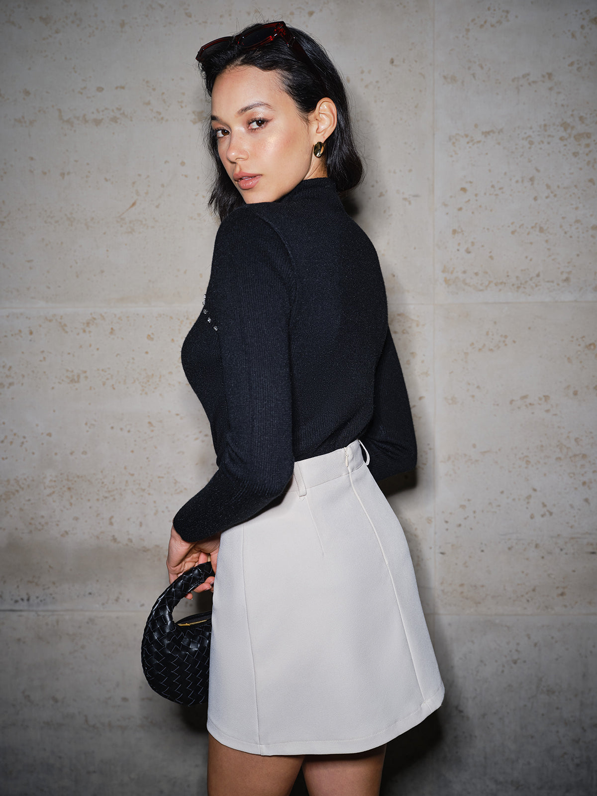 Beaded Asymmetric Cut Knit Sweater — Svelte Chic