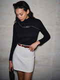 Beaded Cutout Ribbed Sweater in Black — Svelte Chic