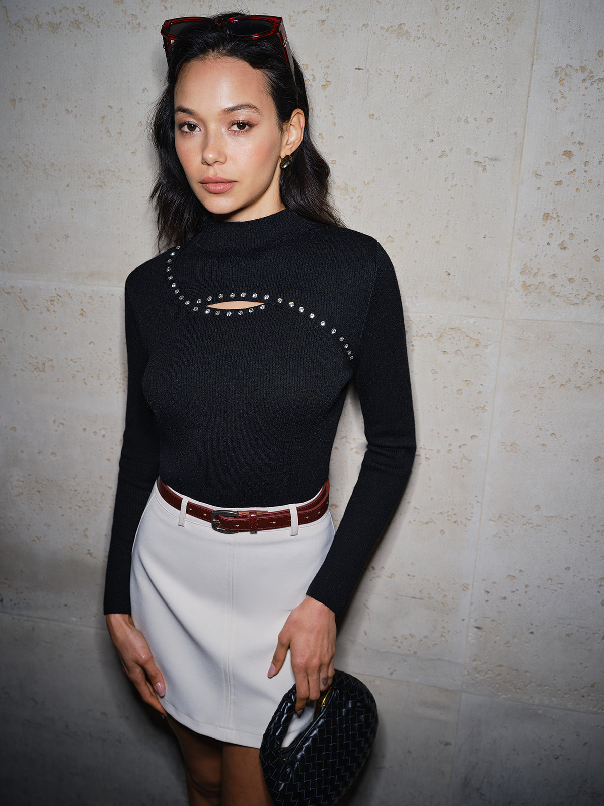 Beaded Cutout Ribbed Sweater — Svelte Chic