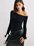 Asymmetric Neck Cashmere Blend Sweater in Black — Svelte Chic