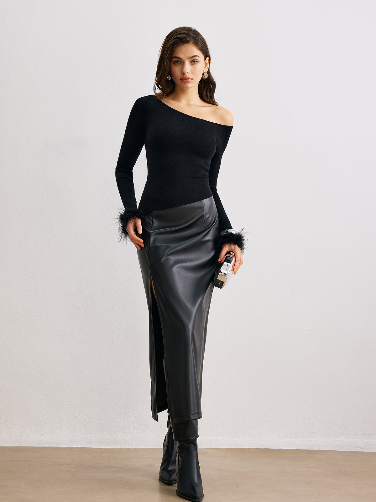Asymmetric Neck Cashmere Blend Sweater — Svelte Chic